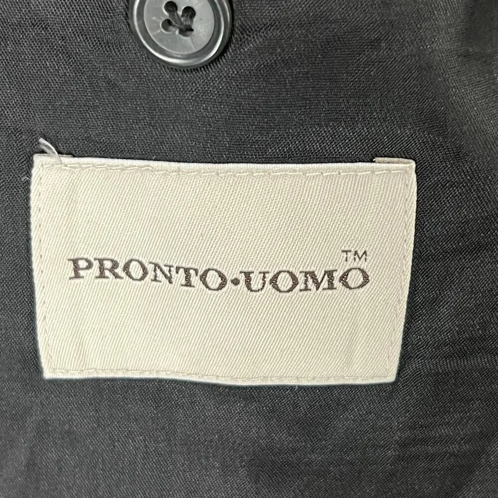 Pronto‎ Uomo Suit Jacket Mens 42L Black Wool Sport Coat Blazer Business Classic